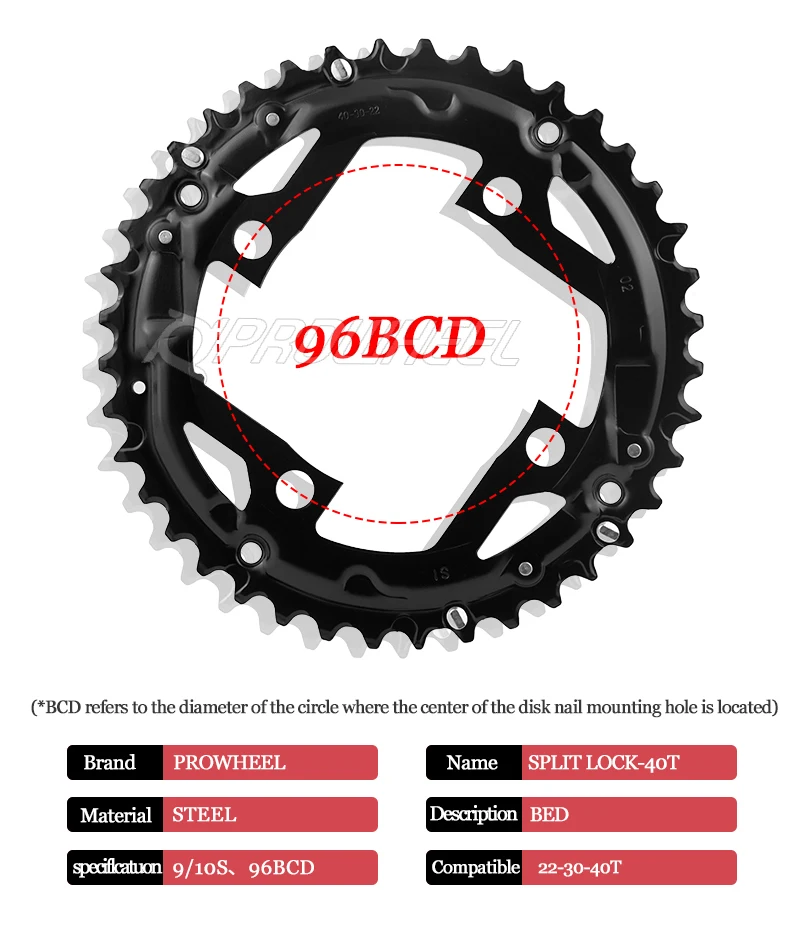 PROWHEEL MTB Kettenblatt 64/96/104BCD Mountainbike-Kettenrad 22T 24T 30T 32T 40T 42T 44T Zahnkranz Stahllegierung Fahrradteil – Detail 8