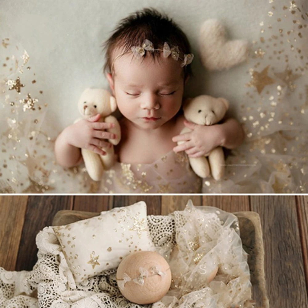 Newborn Photography Props Baby Lace Wrap for Photo Shoot Bling Star Lace Photo Backdrop Background Clothes Studio Accessories