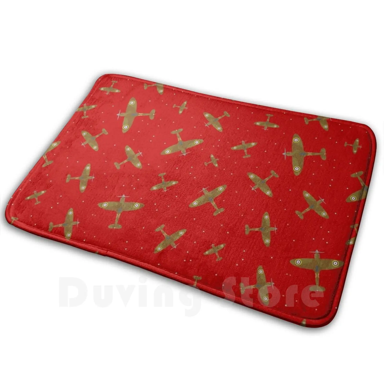 Spitfire War Planes In Flight On Red Mat Rug Carpet Anti-Slip Floor Mats Bedroom Spitfire War Plane Plane Airplane Aeroplane Ww2