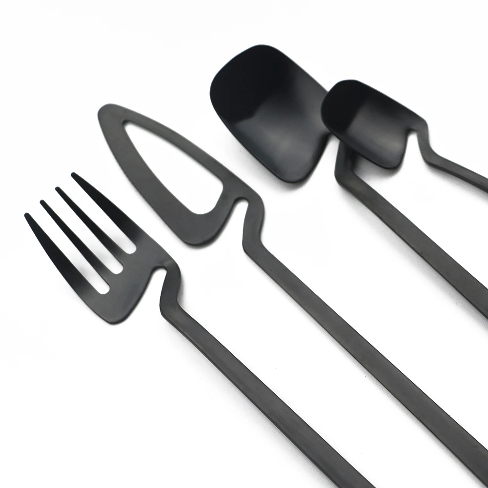 4Pcs Black Dinnerware Set Spoon Fork Cutlery Set Kitchen Table Decor Flatware Sets Kitchen Tools Desserts Soup Coffee Use