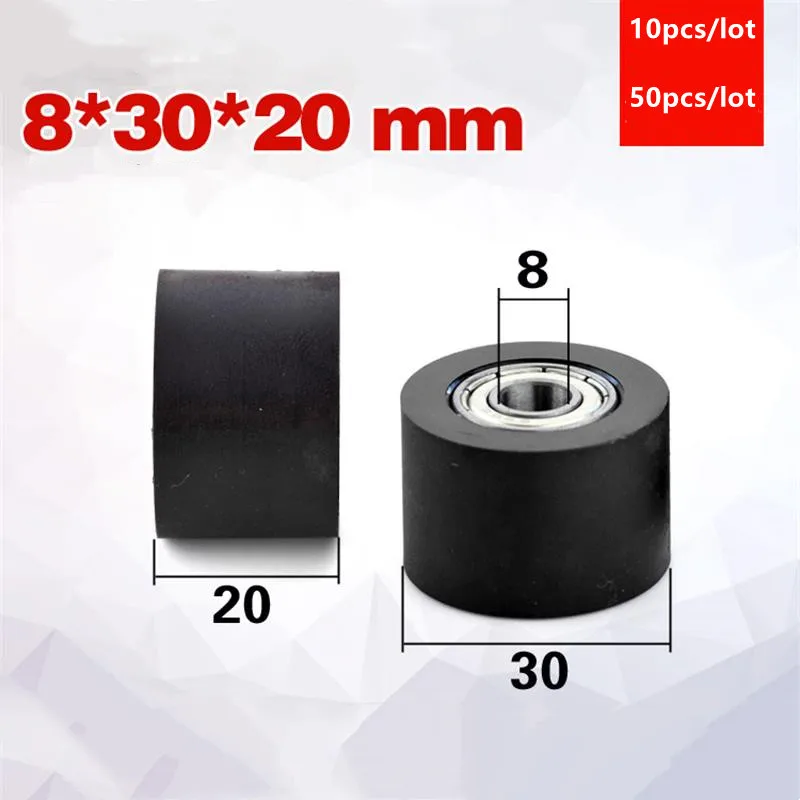 

10pcs/50pcs flat wheel 8*30*20mm bearing 698ZZ 698 PU soft rubber coated pulley 8x30x20 conveyor belt low noise roller