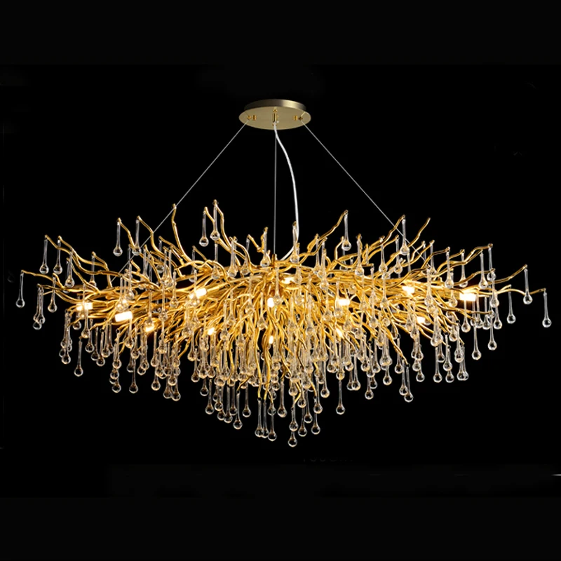 Modern Crystal Chandelier Luxury Golden Branch Crystal Chandelier Living Room Hotel Lobby Island Decoration Light