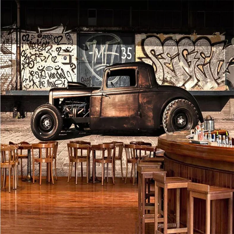 Custom wallpaper 3d mural retro graffiti car wallpaper nostalgic classic car wallpaper living room bedroom restaurant wallpaper