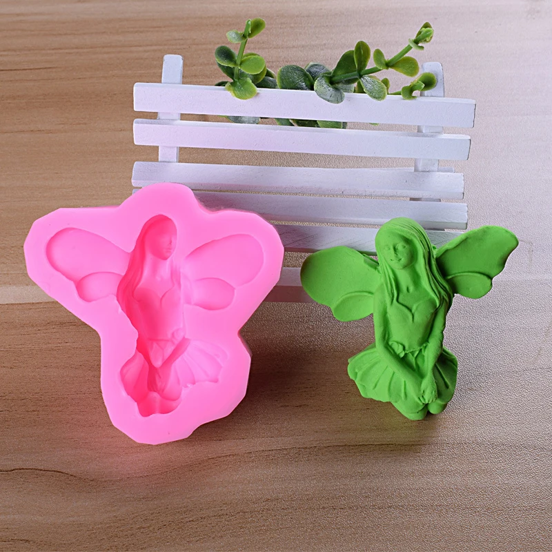 M679 Cute Fairy Female Angel Shape 3D Fondant Cake Silicone Mold Food Grade Mastic Pastry Candy Clay Making Soap Candle Moulds