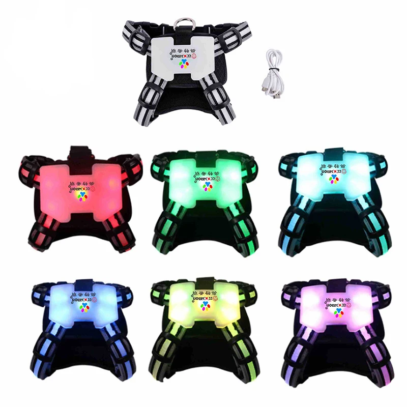 LED Dogs Harness Pet Harness Vest No Pull Large Dog Chest Straps USB Rechargeable Glowing Puppy Lead Pets Vest Pet Supplies