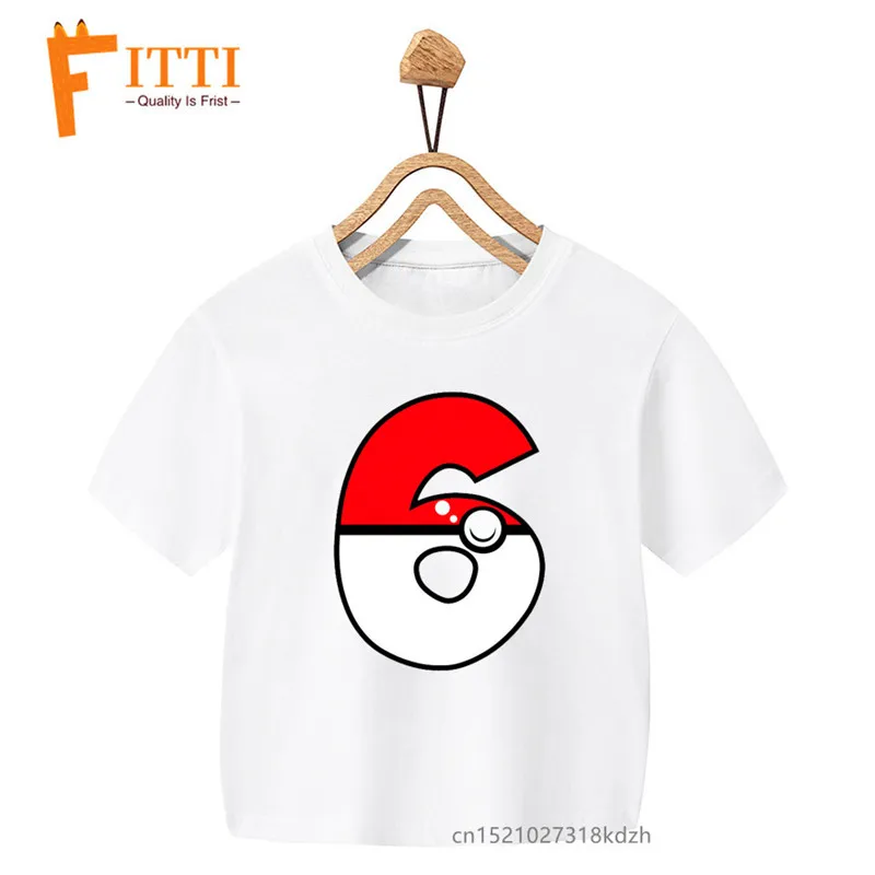 Pokeball Numbers Flower Print Girl White T-shirt Kid Summer Kawaii Funny Clothes Little Baby Animal Y2K Clothes,Drop Ship