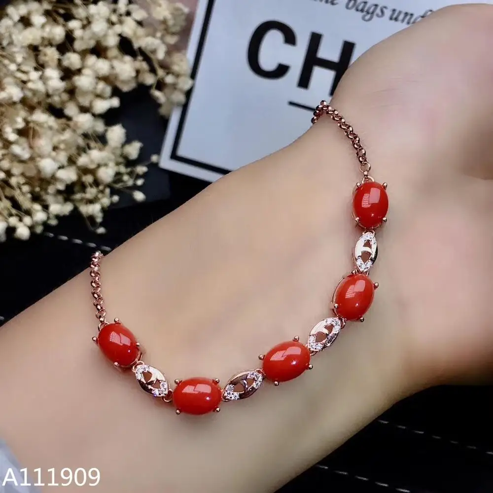 

KJJEAXCMY boutique jewelry 925 sterling silver inlaid Natural Red Coral Female Bracelet Birthday party Gift support detection