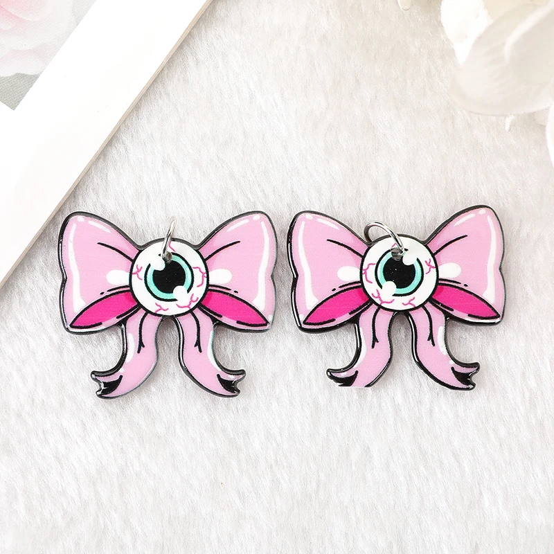 10Pcs Halloween Charms Horror Bow Eyeball Bloody Spooky Cupcake Haunt Me Acrylic Jewlery Findings For Earring Necklace Diy