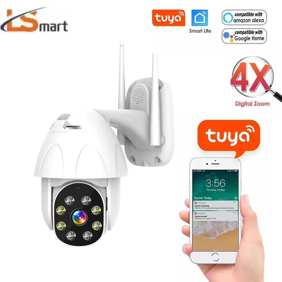 1080P PTZ Wifi กล้อง IP กลางแจ้ง Tuya 4X ซูมดิจิตอล AI มนุษย์ตรวจจับไร้สายกล้อง P2P เสียง2MP ความปลอดภัยกล้องวงจรปิดกล้อง