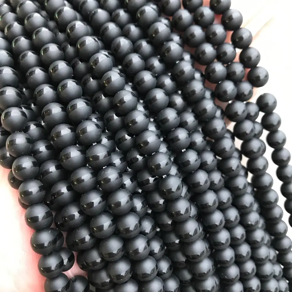 Dull Polish Natural One Line Black Agates Stone Beads For Jewelry Making DIY Round Loose Agat e Beads 4/6/8/10/12mm Fit Bracelet