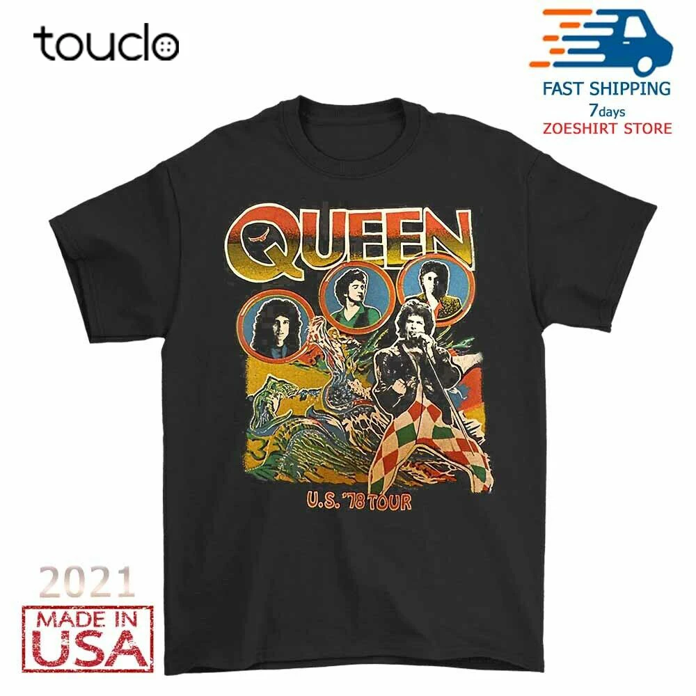 Vintage Rare Queen 1978 Tour Band Men's T-Shirt Black Size S-3XL