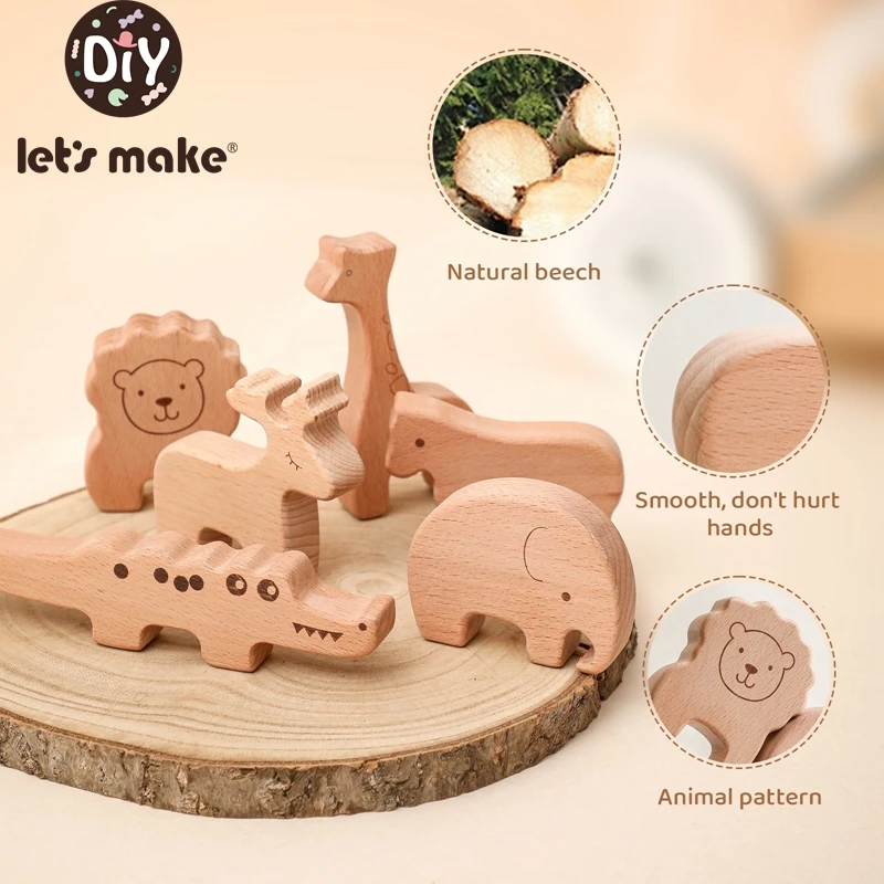 

Let's Make Kids Wooden Puzzles Toys Animals Blocks Set Montessori Baby Wood Educational Balance Stacking Building Block