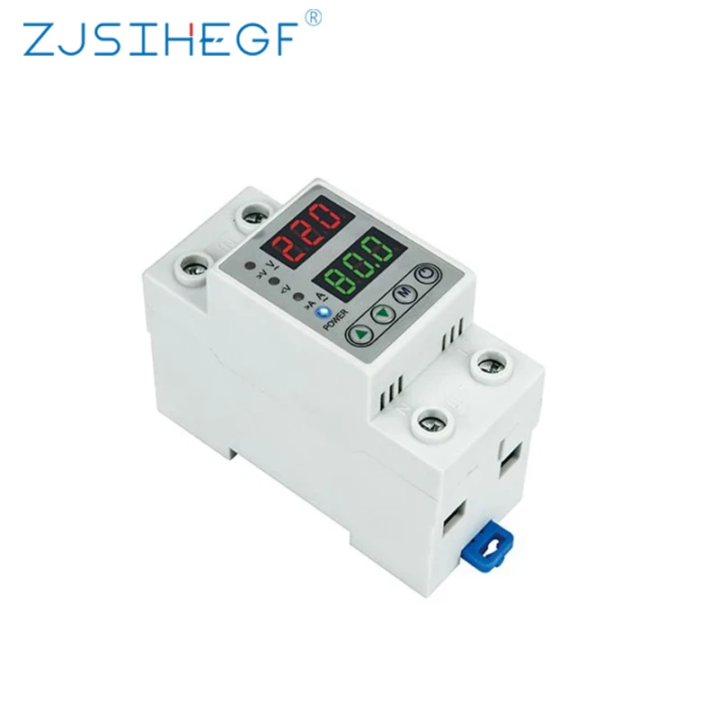 Din Rail Relay Surge Limit Over Current Protection Digital Adjustable Over & Under Voltage Protector Dual Display 40A 63A 230V