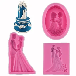 Noiva e noivo bolo de silicone molde de casamento 3d bênção fondant molde ferramentas de decoração do bolo de chocolate cozimento gumpastes molde