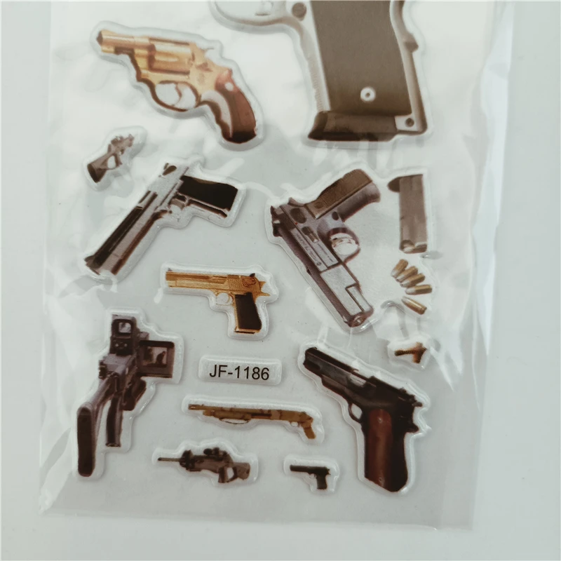 6pcs Pistol Gun Stickers Toys for Children on Scrapbook Laptop Notebook Boys DIY Sniper Rifle Handgun Sticker