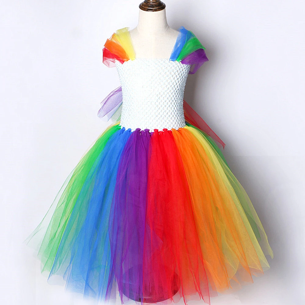 Little Girl Pony Rainbow Tutu Dress Long Kids Birthday Dresses for Girls Princess New Year Costume Christmas Children Clothes