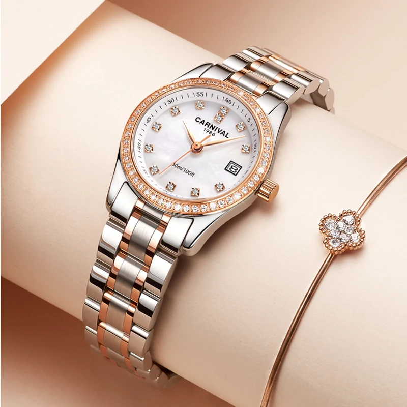 CARNIVAL Fashion Watch for Women Brand Luxury Ladies Stainless Steel Girls Quartz Wristwatches 30m Waterproof Womens Reloj Mujer