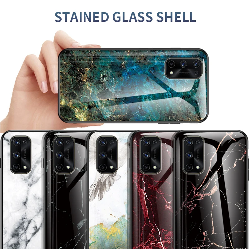 Marble Tempered Glass Phone Case For OPPO Realme 7 Pro V3 Hard Back Cover For OPPO Realme X7 Pro C11 C15 Anti-fall Case Coques