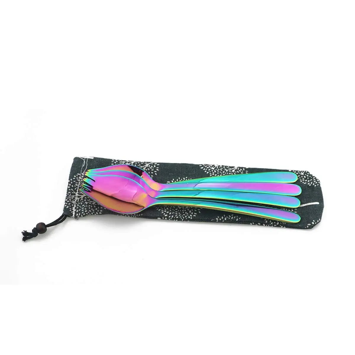 4 Pcs Rainbow Spork for Household Camping Travel Hiking 18/10 Stainless Steel Spoon Fork Noodles Appetizer Dess ert Spoon