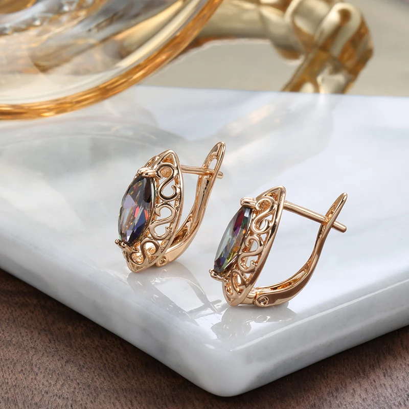 Kinel Hot Colorful Natural Zircon English Earrings for Women 585 Rose Gold Color Ethnic Bride Accessories Daily Fine Jewelry