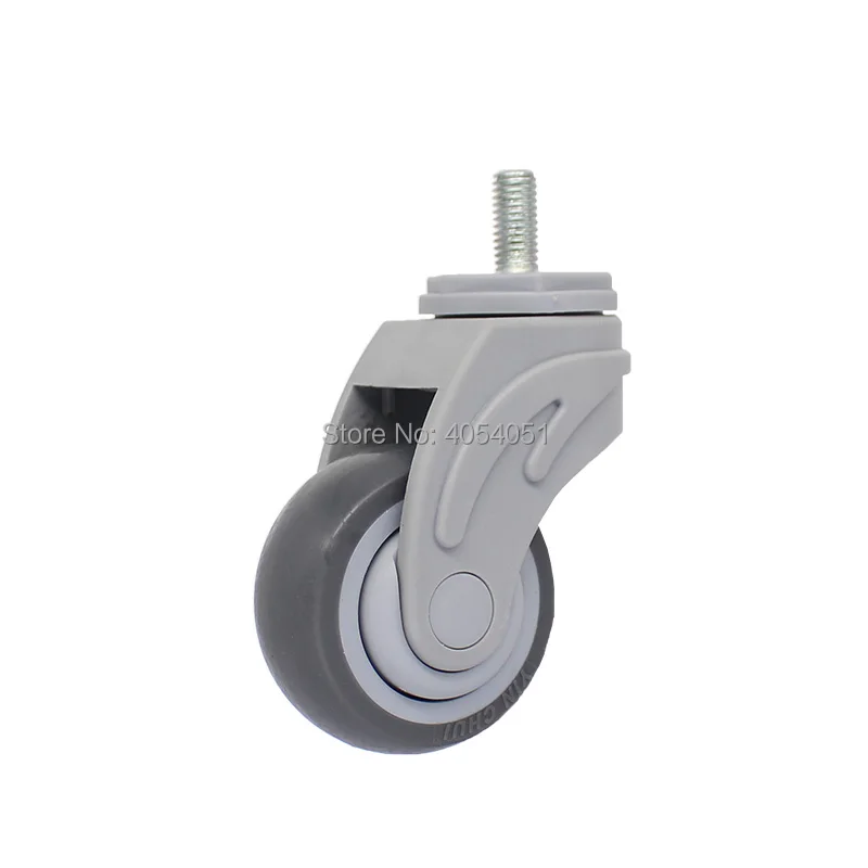 5-Inch Furniture Caster Medical  Full Plastic Screw Rod Universal TPR Swivel Medical Bed Chair Equipment Wheel Brake