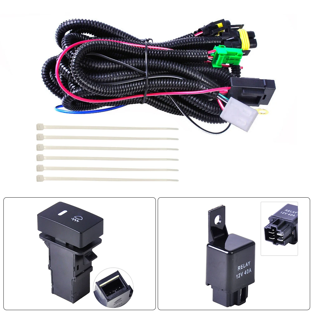 

universal H11 Fog Light Wiring Harness 12V 40A Sockets Wire Connector LED indicators Switch Kits Relay Fog LED Light Work Lamp