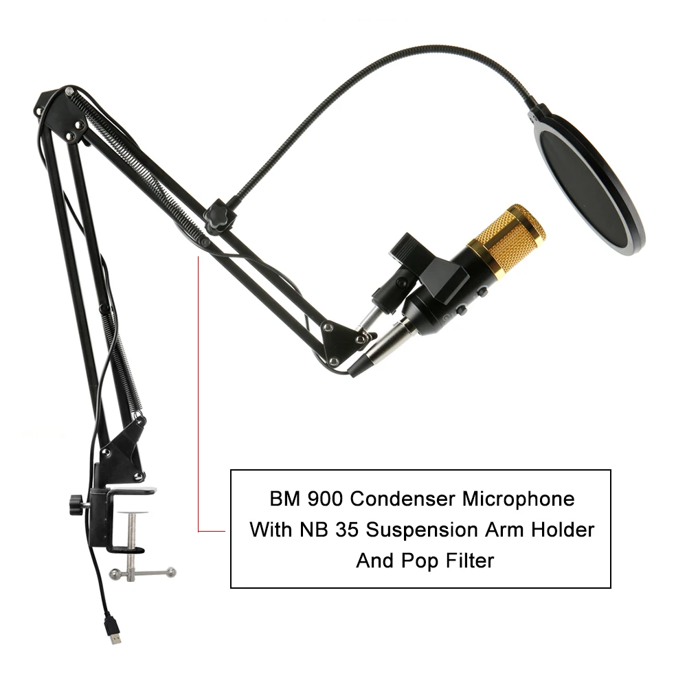 USB Condenser Microphone for Computer With Adjustable Metal Arm Stand Mic for Gaming Podcast Live Streaming for Mac & Windows PC