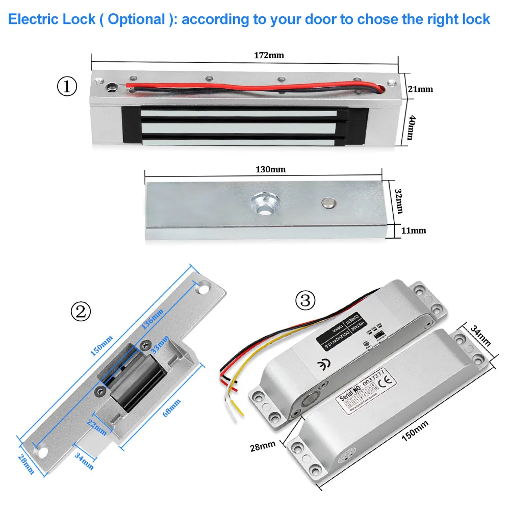 Access Control System Kit Biometrische Fingerprint Reader mit Magnetische Lock DC12V Netzteil mit 10 RFID Keyfobs für Eintrag Sicher