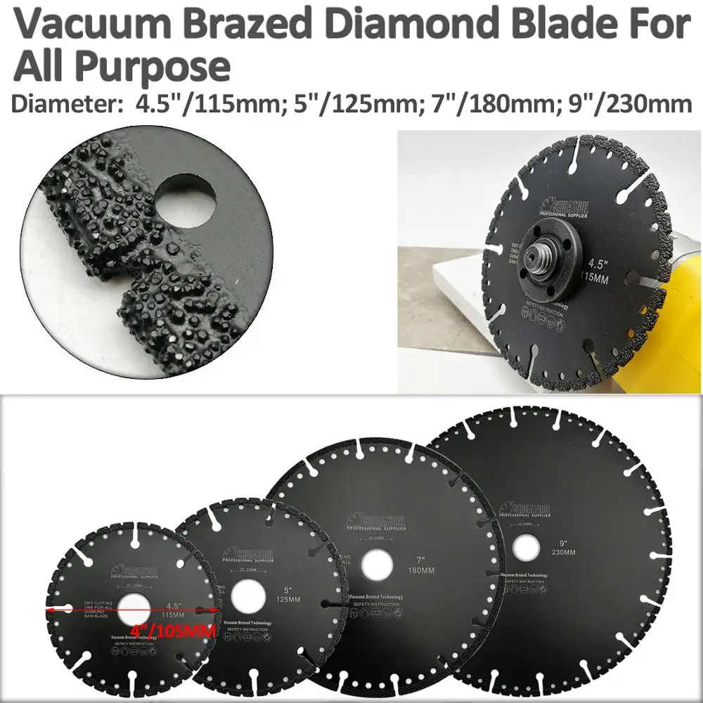 Shdiatool-lâmina de serra de diamante soldada a vácuo para todos os fins, 5 "e 9", disco de resgate de incêndio para pedra, ferro e aço, 2 peças (125mm e 230mm)