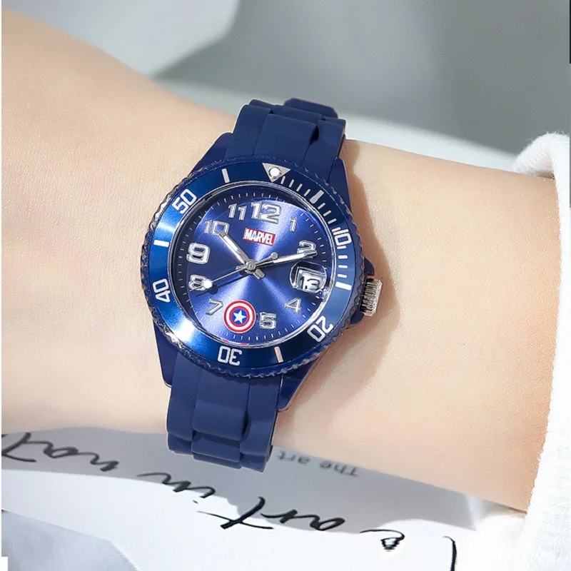 Disney Official Marvel Cartoon Captain America Children Fashion Casual Japan Quartz Wristwatches Date Luminous Boys Kids