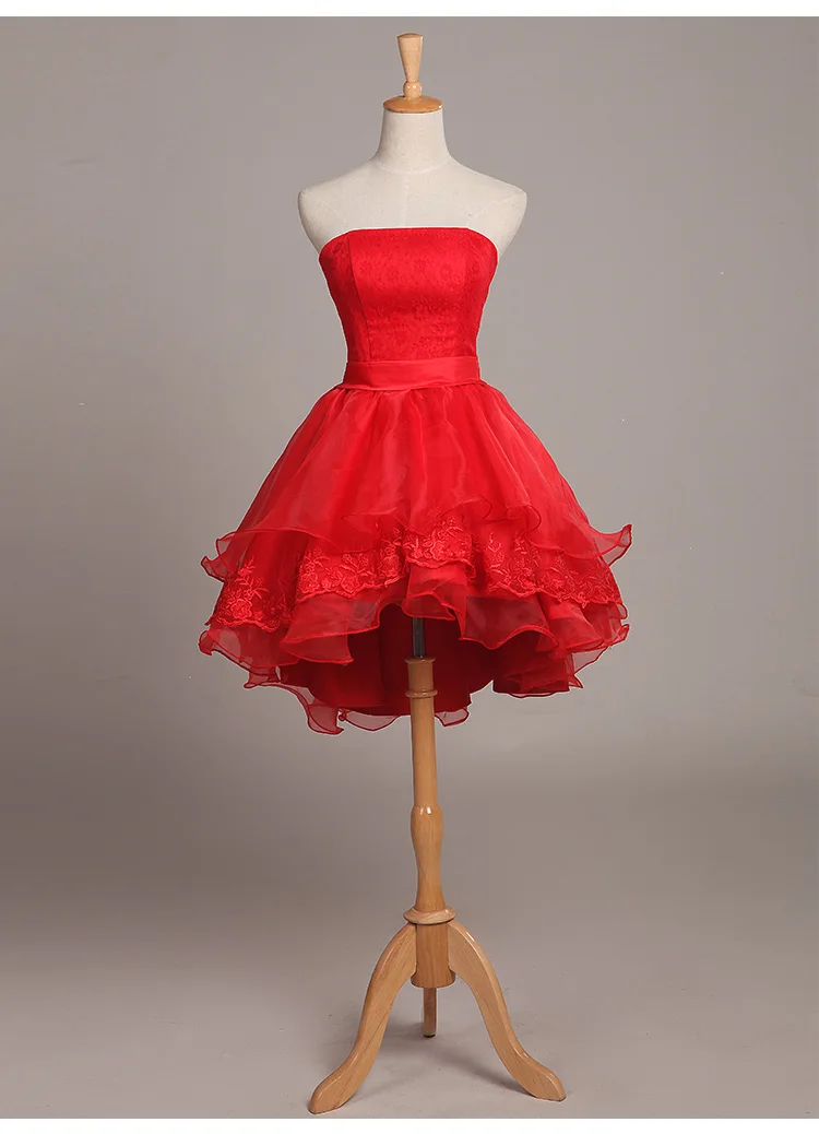 Customized High-Low Blue Red White Wedding Dresses Sexy Women Lace Up Organza Short Front Long Back Party Dress Robe Prom Gown