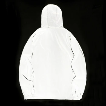 NEW SIZE Night Reflective Jackets Double Fabric Windbreaker Hooded Jacket Men Hip Hop Dancer Waterproof Zipper Coats Outwear 2