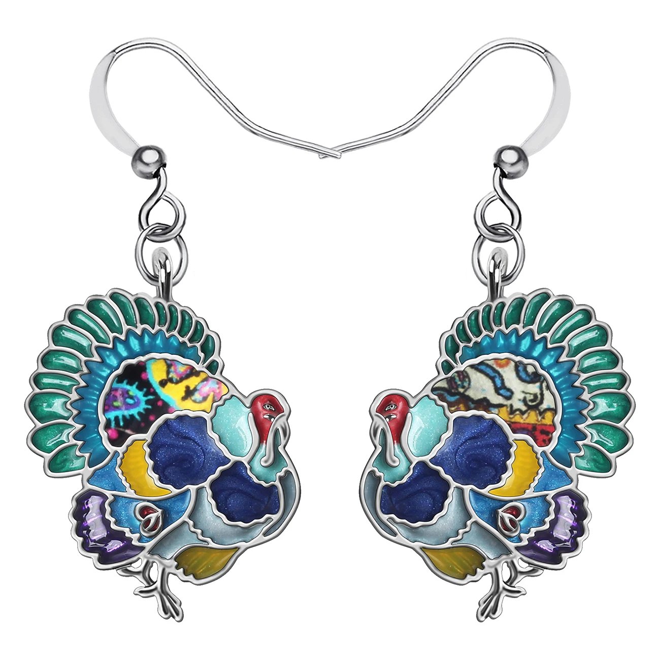 BONSNY Thanksgiving Enamel Alloy Floral Chicken Hen Cute Turkey Earrings Drop Dangle Fashion Jewelry For Women Girls Teens Gifts