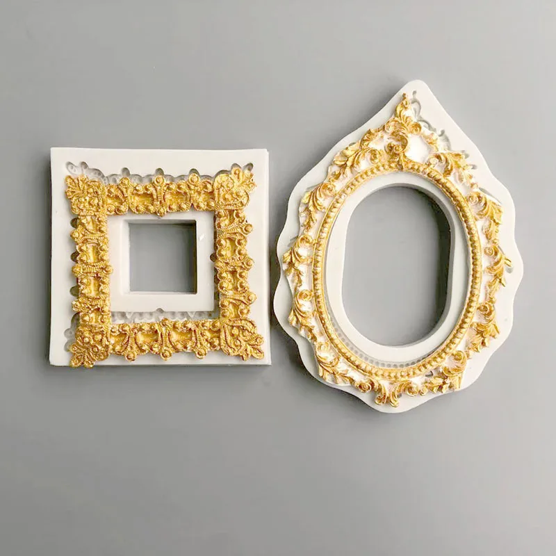 

Square oval retro photo frame silicone mold fondant soft pottery clay plaster decoration modeling tool