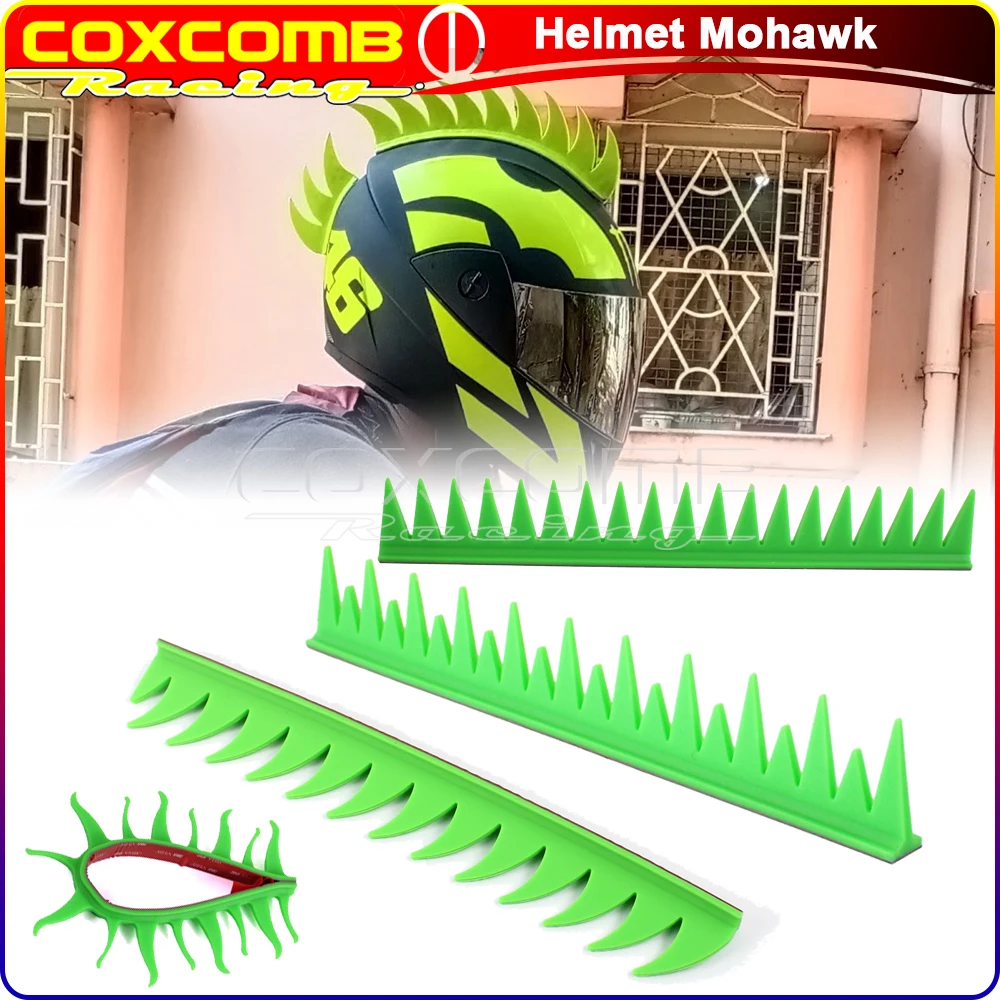 Green Sawblade Helmet Mohawk Stick-On Shark Spike Hawk Decoration 14inch Helmet Casco Warhawk Rubber Strip Motorcycle Biker