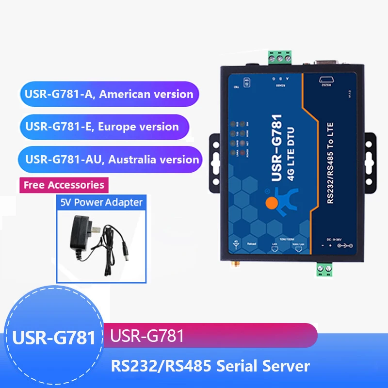 

USR-G781 Industrial transparent data transmission RS232/RS485 Serial to 4G LTE DTU Modem Serial with Ethernet Port