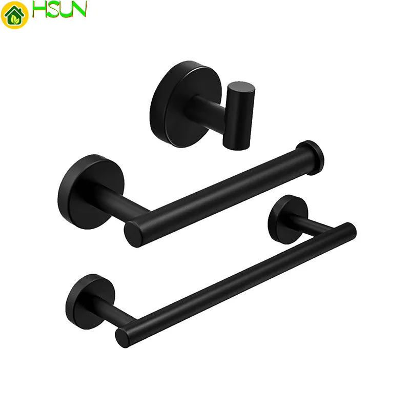 SUS304 Black Bathroom Hardware Set Towel Bar Rack Toilet Paper Holder Robe Hook Stainless Steel Gold Bathroom Accessories