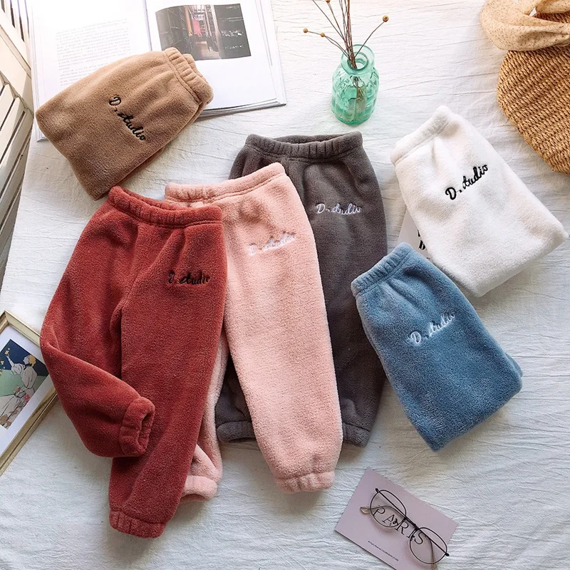 

COOTELILI Teenager Girl Boy Winter Pants Fleece Thicken Warm Trousers Kids Boys Girls Home Pants Children Clothes Baby Pants