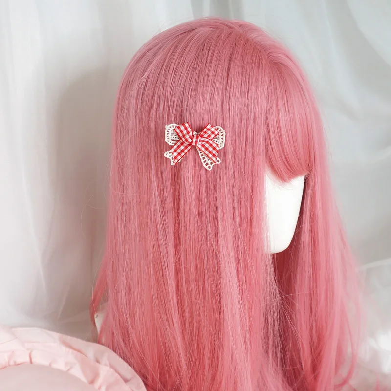 Strawberry Red Plaid Bow Barrettes Strawberry Lolita Polka Dotted Strawberry