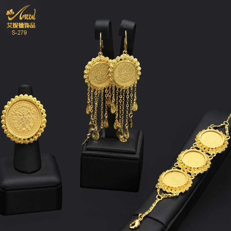 ANIID Dubai Gold Color Coin Necklace Bracelet Jewelry Sets For Women African Ethiopian Bridal Wedding Luxury Jewellery Gifts