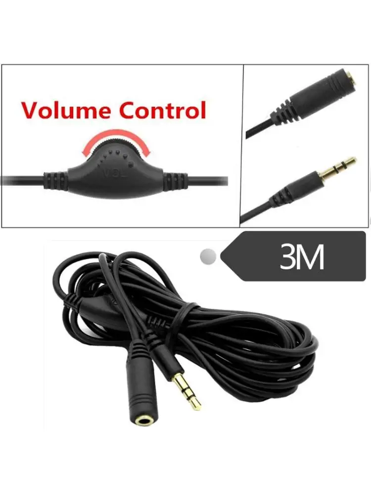 300cm 3.5mm M/F Splitter Stereo Headphone -Audio Extension Cord Cable With Volume switch Volume Control Newest
