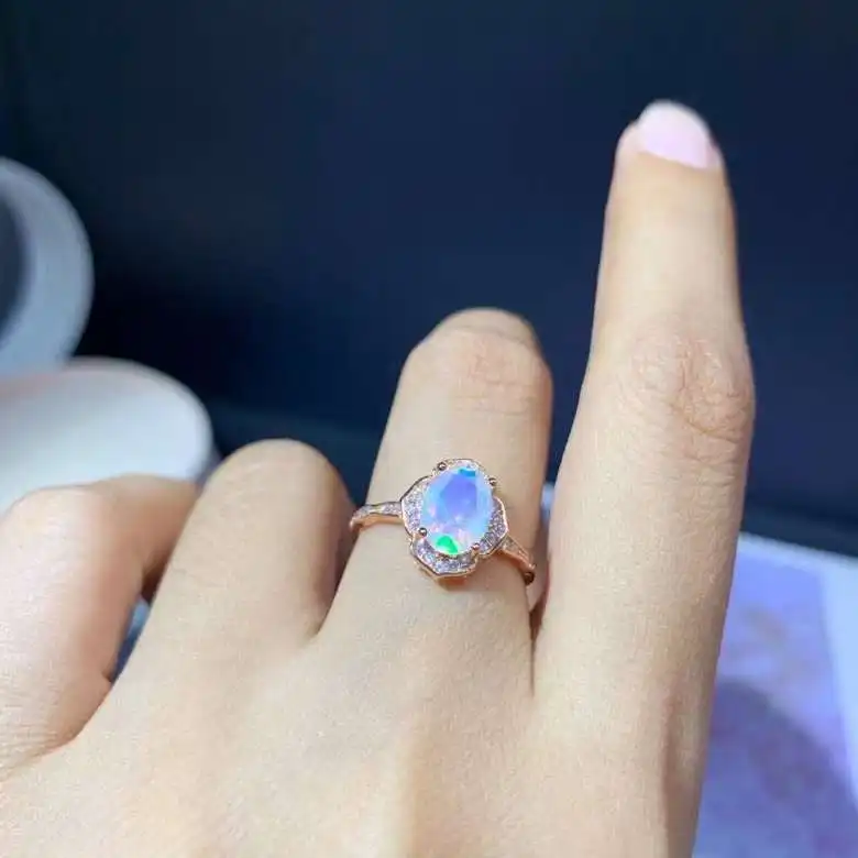 100% Genuine White Opal Ring for Daily Wear 6mm*8mm Australia Opal Silver Ring 925 Silver Opal Jewelry