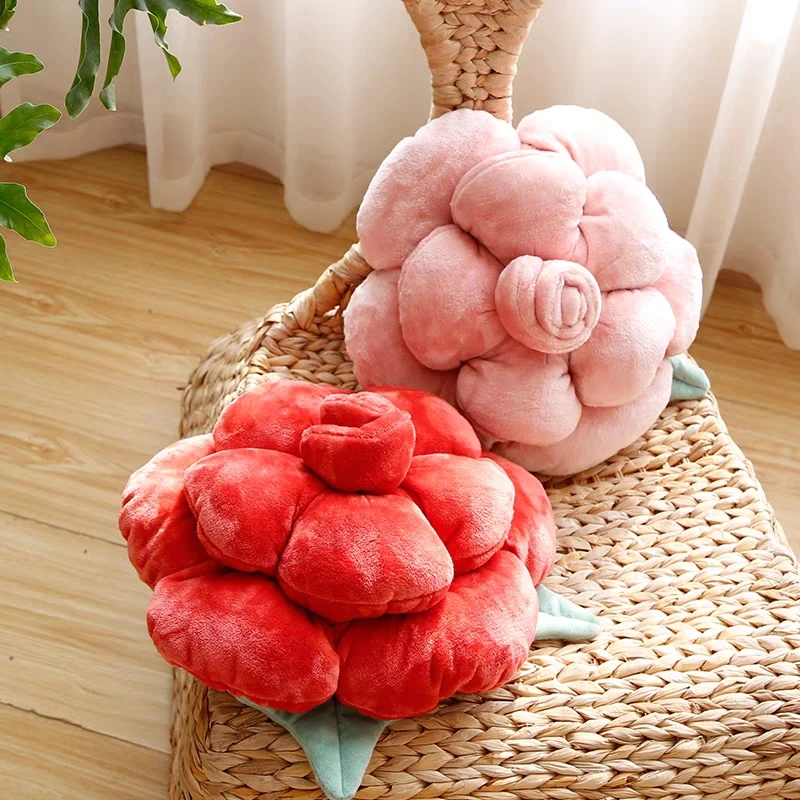 Rose Design Plush Cushion with Flowers, Creative Waist Pillow, Cute Bedside Sofa Back Car Waist Cushion