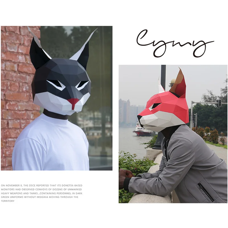 Eurasian Lynx Cat Adult Mask Paper Model,3D Papercraft Art Origami Costume Party Cosplay,Handmade DIY Craft RTY108