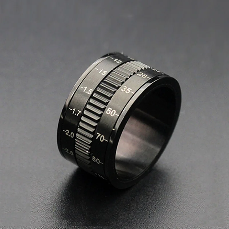 High Quality 8mm Male Punk Vintage Black Rotatable Roman Numerals Stainless Steel Jewelry Wedding Ring for Man Woman