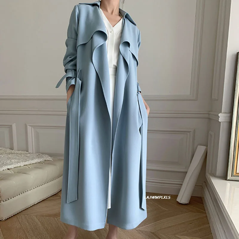 

2022 New Fashion solid Minimalist Long Women Trench Coat Belted Spring Autumn Lady Windbreaker Coat Female Clothes