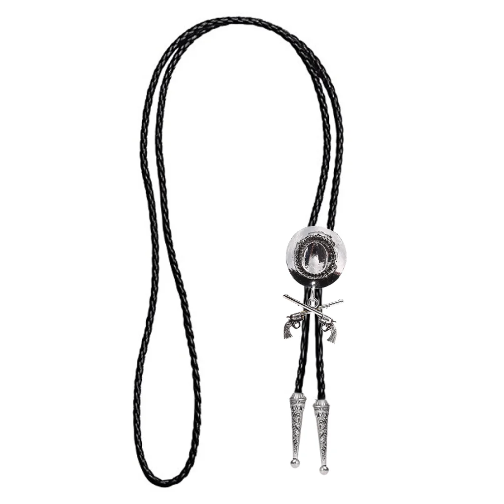 Western cowboy double gun hat bolo tie riding fashion accessories metal bolo tie