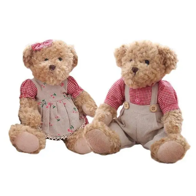 

2 pcs/lot 26cm Kawaii Couple Teddy Bear With Cloth Plush Toys Dolls Stuffed Toy Kids Baby Children Girl Birthday Xmas Gift