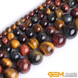 Natural Stone Round Multicolor Tiger Eye beads for Jewelry Making strand 15