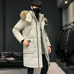 Veste à capuche en duvet de canard blanc pour homme, manteau long, vêtements de travail décontractés, hiver